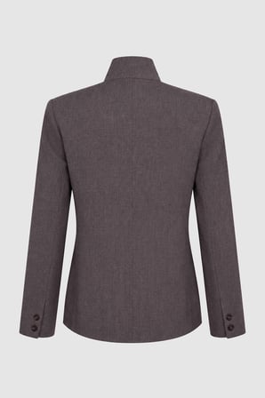 Kadın Kahverengi Dik Yaka Düğmeli Oversize Blazer