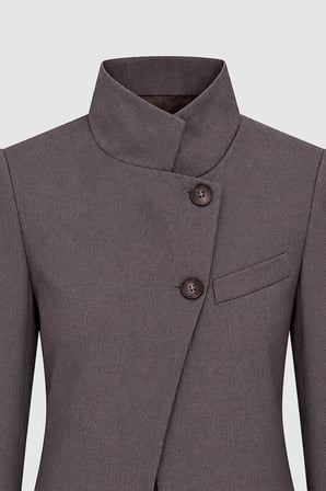 Kadın Kahverengi Dik Yaka Düğmeli Oversize Blazer