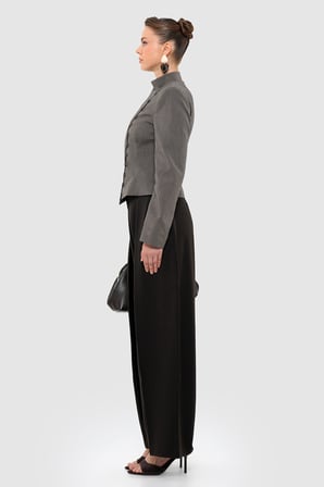 Kadın Kahverengi Dik Yaka Düğmeli Fit Ceket