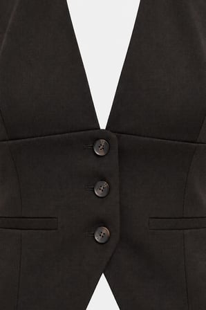 Kadın Kahverengi Halter Yaka Düğmeli Crop Yelek