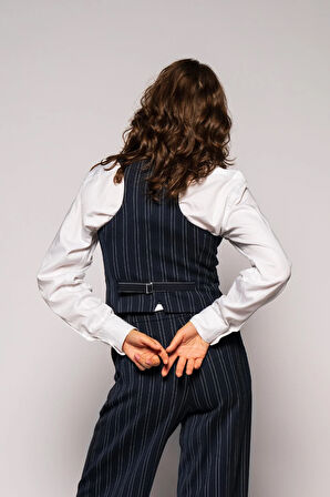 Kadın Lacivert Çizgili Yelek