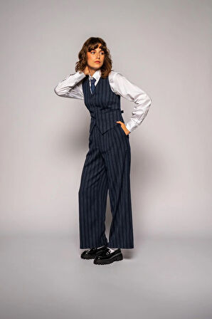 Kadın Lacivert Çizgili Yelek