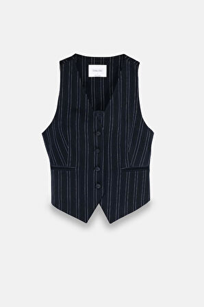 Kadın Lacivert Çizgili Yelek