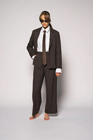 Kadın Acı Kahve Çift Pileli Pantolon