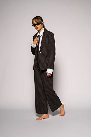 Kadın Acı Kahve Çift Pileli Pantolon