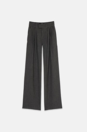 Kadın Antrasit Çizgili Üç Pileli Pantolon