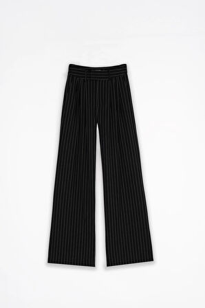 Kadın Siyah Çizgili Üç Pileli Pantolon