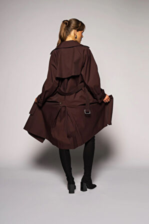 Kadın Koyu Bordo Pileli Oversize Trençkot
