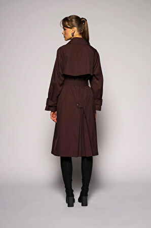 Kadın Koyu Bordo Pileli Oversize Trençkot