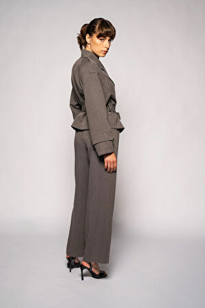 Kadın Antrasit Kuşaklı Kısa Trençkot