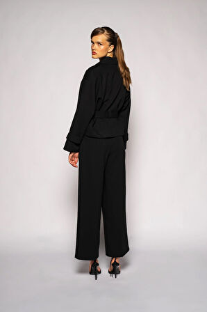 Kadın Siyah Kuşaklı Kısa Trençkot