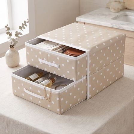 Simple Living İki Çekmeceli Organizer - Beji - 31x30x22 cm