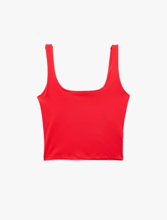 Kare Yaka Slim Fit Kalın Askılı Crop Üst