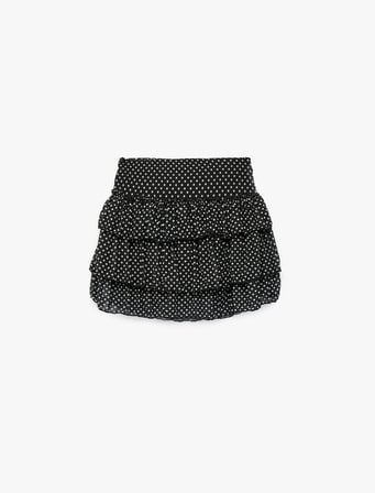 Slim Fit Kemerli Kat Kat Volümlü Fırfırlı Puantiyeli Tül Mini Etek