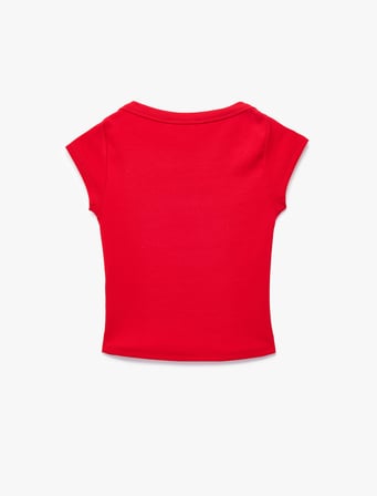 Slim Fit Kısa Kollu Kayık Yaka Kaşkorse Pamuklu Tişört