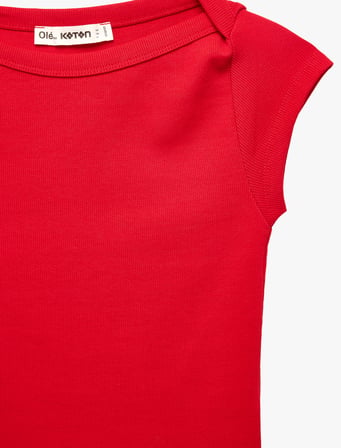 Slim Fit Kısa Kollu Kayık Yaka Kaşkorse Pamuklu Tişört