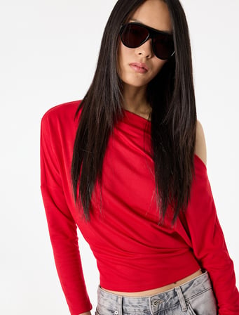Slim Fit Kayık Yaka Uzun Kollu Tişört