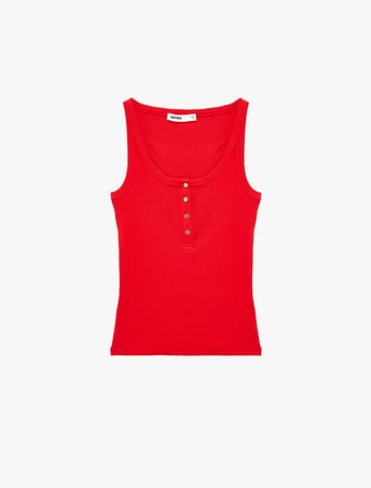Pamuklu Slim Fit Süs Düğmeli U Yaka Fitilli Atlet