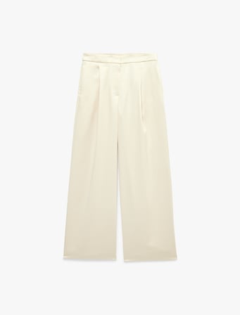 Regular Fit Geniş Paça Cep Detaylı Pileli Saten Pantolon