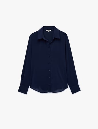 Regular Fit Düğmeli Uzun Kollu Şifon Gömlek