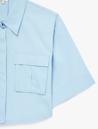 Pamuklu Kargo Cep Detaylı Kısa Kollu Oversize Crop Gömlek