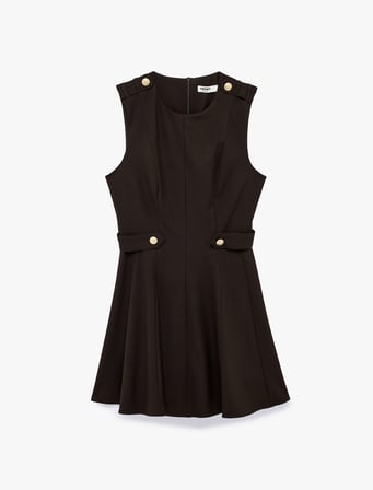 Slim Fit Metal Aksesuarlı Kolsuz Bisiklet Yaka A Kesim Mini Elbise