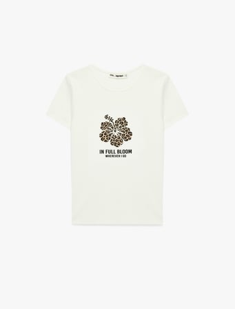 Leopar Nakış Detaylı Slim Fit Kısa Kollu Pamuklu Tişört