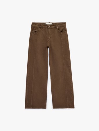 Pamuklu Düşük Bel Nervürlü Geniş Paça Denim Pantolon  - Wide Leg Jeans