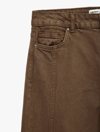 Pamuklu Düşük Bel Nervürlü Geniş Paça Denim Pantolon  - Wide Leg Jeans