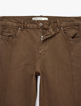 Pamuklu Düşük Bel Nervürlü Geniş Paça Denim Pantolon  - Wide Leg Jeans