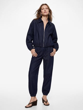 Rahat Kalıp Beli Bağcıklı Cepli Jogger Denim Pantolon