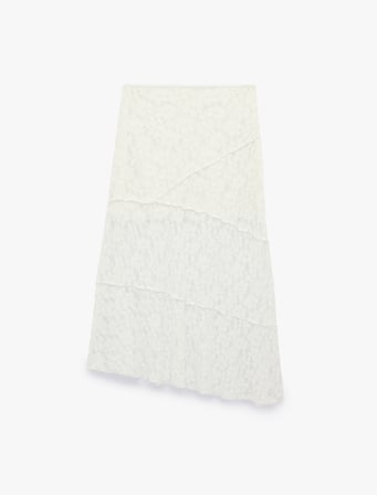 Yüksek Bel Slim Fit Dikiş Detaylı Dantel Asimetrik Midi Etek