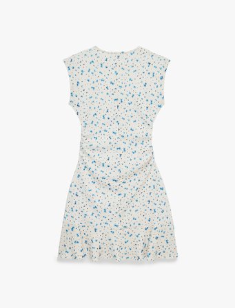 Kolsuz Drapeli Bisiklet Yaka Slim Fit Çiçekli Kloş Mini Elbise