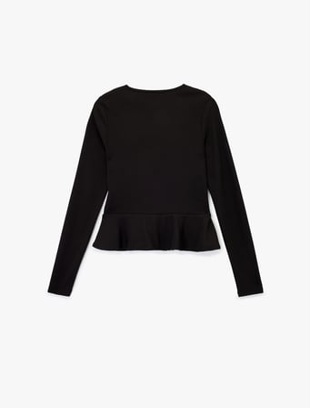 Slim Fit Mücevher Düğmeli V Yaka Uzun Kollu Peplum Hırka