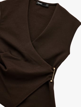 Slim Fit Metal Aksesuarlı V Yaka Kruvaze Yelek