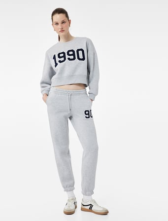 Üç İplik Şardonlu Nakışlı Cepli Jogger Spor Eşofman Altı