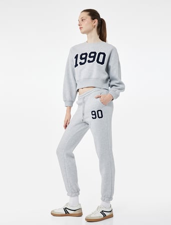 Üç İplik Şardonlu Nakışlı Cepli Jogger Spor Eşofman Altı