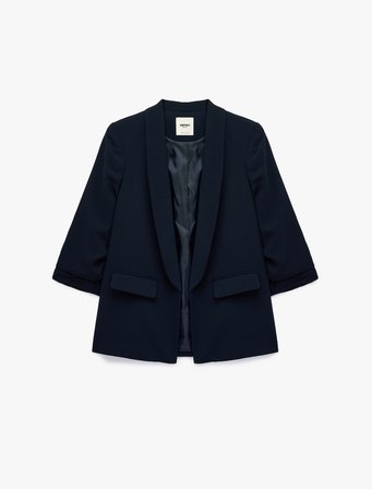 Krep Kumaş Şal Yaka 3/4 Kollu Blazer Ceket
