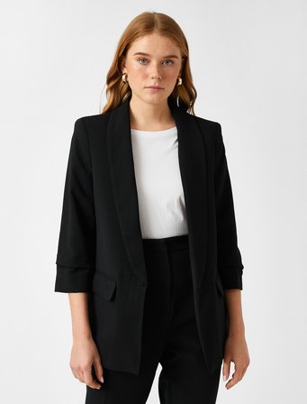 Krep Kumaş Şal Yaka 3/4 Kollu Blazer Ceket