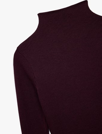 Kaşkorse Kumaş Slim Fit Uzun Kollu Dik Yaka Fitilli Tişört