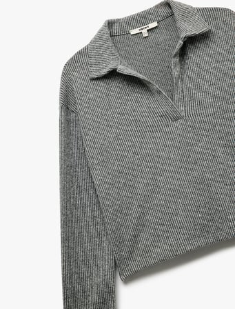 Kaşkorse Kumaş Uzun Kollu Polo Yaka Fitilli Tişört