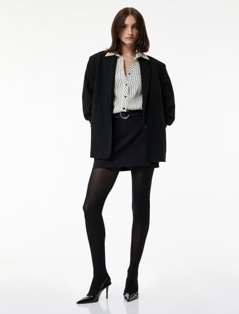 Slim Fit Kemerli A Kesim Mini Etek