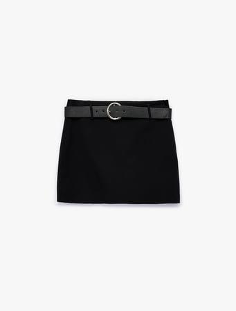 Slim Fit Kemerli A Kesim Mini Etek