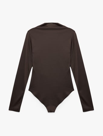 Slim Fit Uzun Kollu Drape Detaylı Hafif Dik Yaka Bodysuit