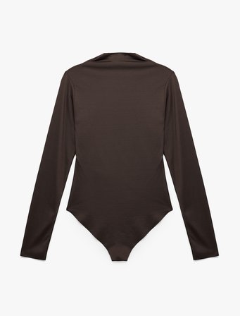 Slim Fit Uzun Kollu Drape Detaylı Hafif Dik Yaka Bodysuit