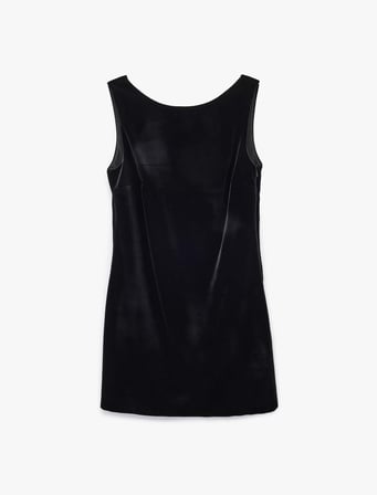 Slim Fit Fiyonklu Bisiklet Yaka Kolsuz Kadife Mini Elbise