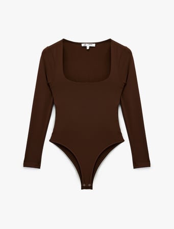 Slim Fit Kare Yaka Uzun Kollu Çıtçıtlı Body