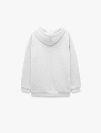 Şardonlu Uzun Kollu Baskılı Kapüşonlu Sweatshirt
