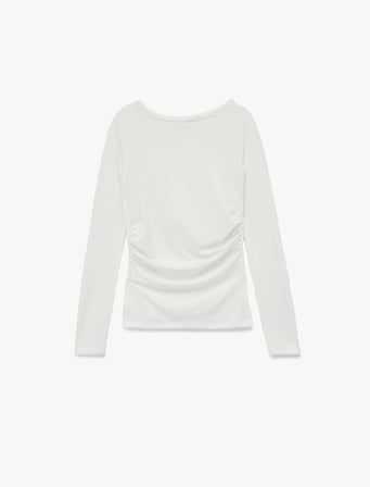 Kayık Yaka Uzun Kollu Büzgülü Slim Fit Tişört