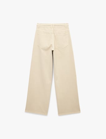 Pamuklu Normal Bel Kemerli Geniş Paça Pantolon -  Wide Leg Jeans